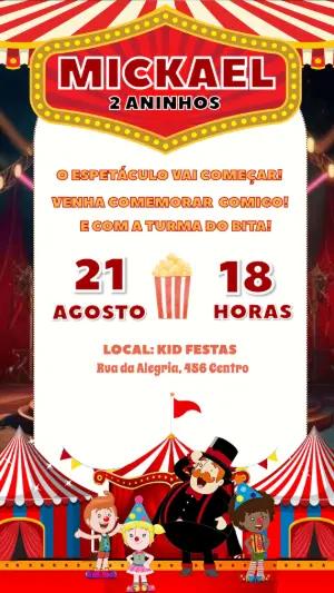 Convite Aniversário Circo do Mundo Bita para Editar Online