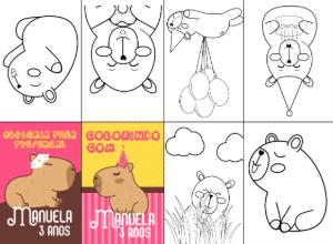 Lembrancinha de Aniversário Capivara Livro de Colorir para Editar