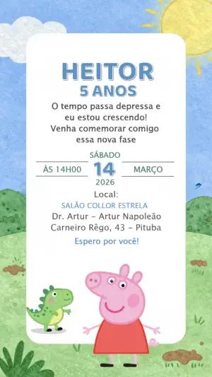 Convite de Aniversário Peppa Pig e Dinossauro para Editar