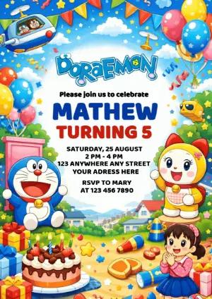 Doraemon Birthday Invitation | Colorful Editable Template