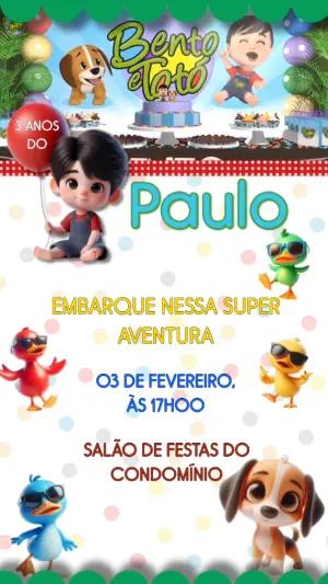 Vídeo Convite de Aniversário Infantil Bento e Totó para Editar