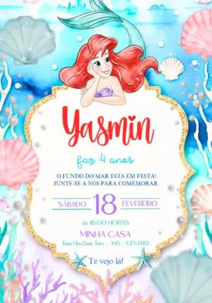 Convite de Aniversário Pequena Sereia Aquarela para Editar