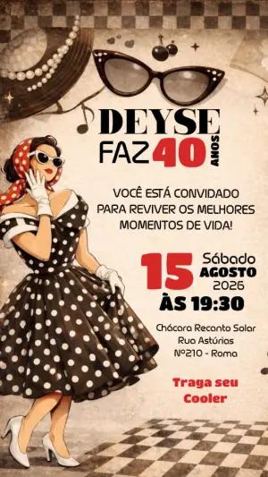 Convite de Aniversário Retrô Anos Dourados Editável