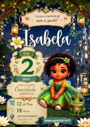 Convite Aniversário Princesa e o Sapo Encantado Editável