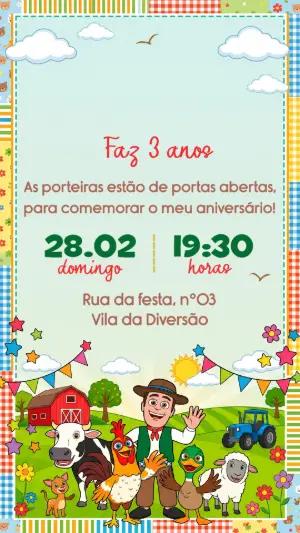 Convite de Aniversário Fazendinha do Zenon Colorido para Editar