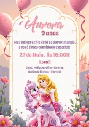 Convite de Aniversário Princesa Aurora com Pônei para Editar