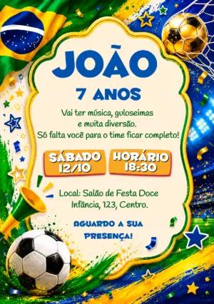 Convite de Aniversário Futebol Brasil Editável
