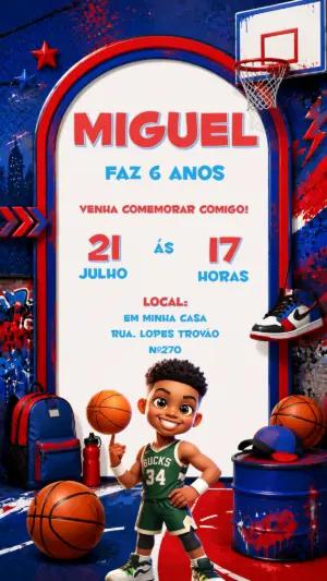 Convite Digital Aniversário Basquete para Editar