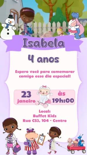 Convite Animado Aniversário Doutora Brinquedo para Editar