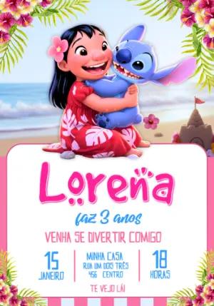 Convite de Aniversário Lilo & Stitch Tropical para Editar