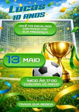 Convite de Aniversário Futebol com Troféu Editável