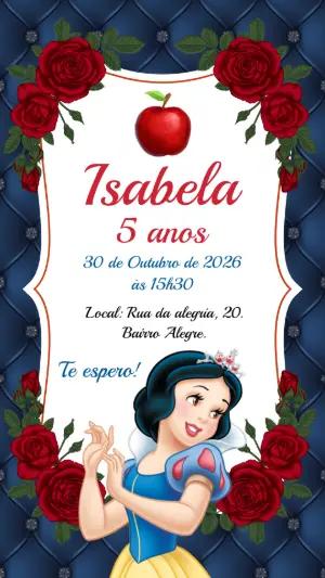 Convite Digital Branca de Neve: Modelo Editável para Aniversário