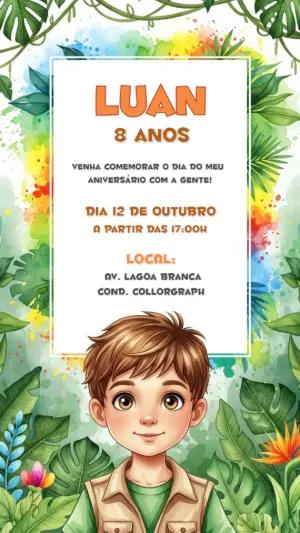 Convite Aniversário Safari com Menino para Editar Online