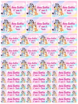 Etiqueta Escolar Bluey e Bingo Fofa para Editar e Imprimir