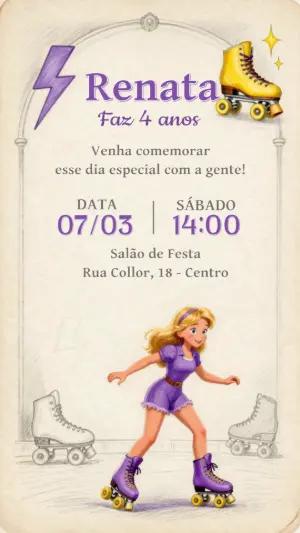 Convite de Aniversário Tema Patins Retrô para Editar