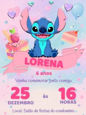 Convite de Aniversário Stitch Rosa para Editar Online