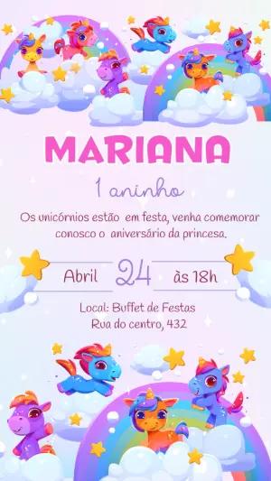 Convite de Aniversário Unicórnio Fofo para Editar Online