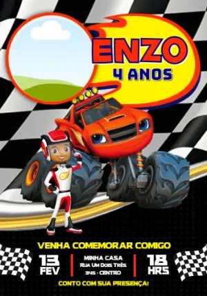 Convite de Aniversário Blaze e Monster Machines com Foto para Editar