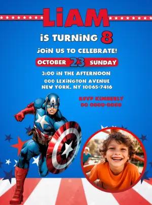 Captain America Birthday Invitation Editable Template with photo