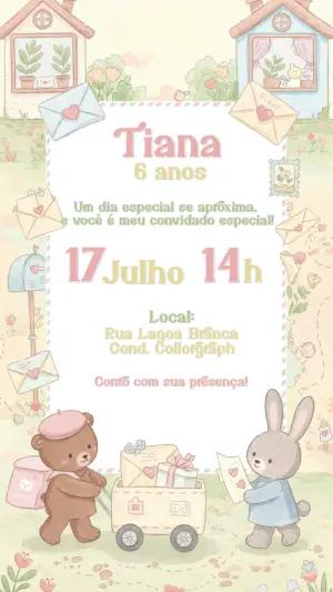 Convite de Aniversário Ursinho Carteiro Estilo Fofo para Editar