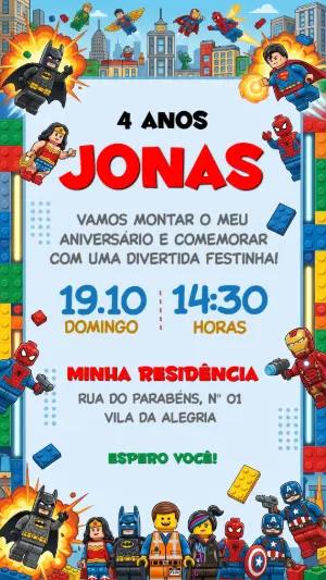 Convite de Aniversário LEGO Super-Heróis para Editar Online