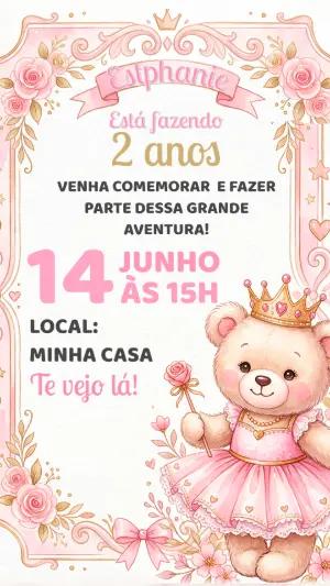 Convite de Aniversário Ursinha Princesa Editável