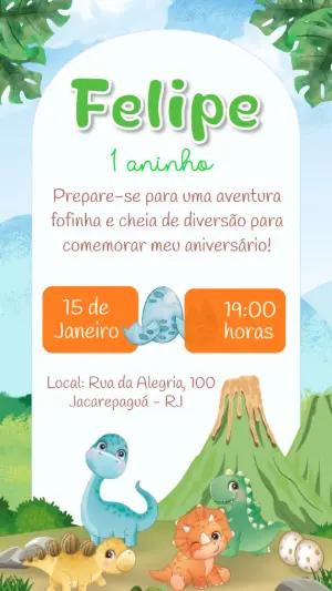 Convite de Aniversário Dinossauro Baby para Editar Online