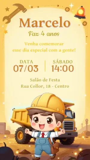 Convite de Aniversário Construtor Fofo para Editar Online