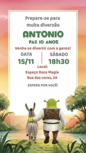 Convite de Aniversário Shrek para Editar Online