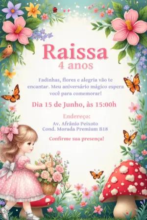 Convite Aniversário Jardim Encantado com Menina para Editar