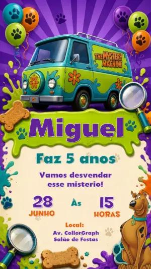 Convite de Aniversário Scooby-Doo Divertido para Editar