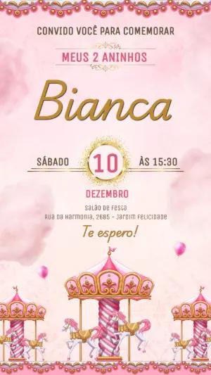 Convite Aniversário Carrossel Rosa para Editar Online