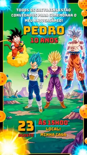 Convite de Aniversário Dragon Ball Z Editável com Personagens