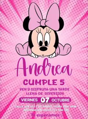 Invitación de Cumpleaños Minnie Mouse Rosa para Editar