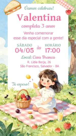 Convite de Aniversário Piquenique Fofo para Editar Online