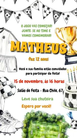 Convite de Aniversário Futebol Aquarela para Editar