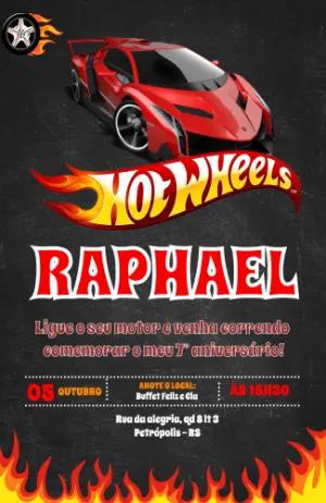 Convite de Aniversário Hot Wheels Carros de Corrida Editável