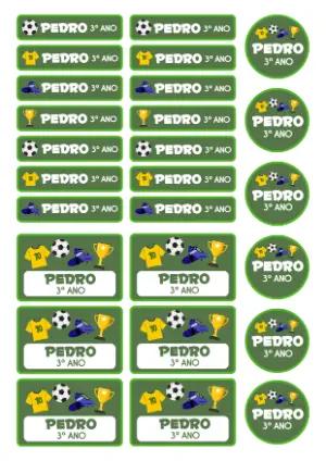 Kit de Etiquetas Escolares Futebol Editável para Imprimir