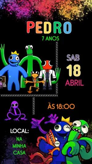 Convite de Aniversário Rainbow Friends Colorido para Editar