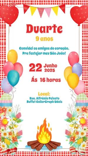 Convite Aniversário Festa Junina com Fogueira para Editar