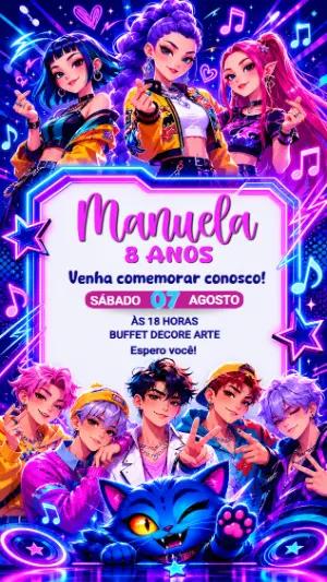 Convite de Aniversário Guerreiras do K-pop para Editar