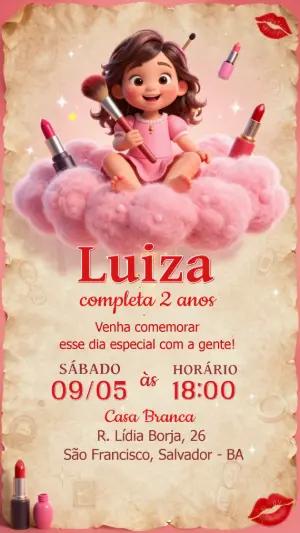 Convite de Aniversário Maquiagem Infantil Rosa para Editar