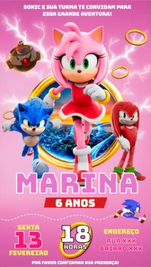 Convite Digital Aniversário Sonic e Amy Rose Editável