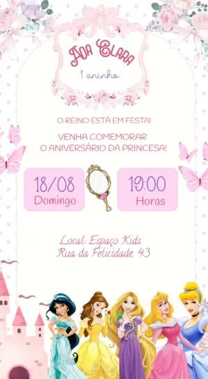 Convite de Aniversário Princesas Disney Delicado para Editar