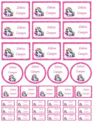 Etiquetas Escolares Unicórnio Colorido para Editar Online