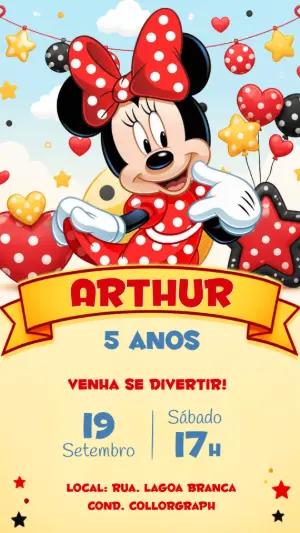 Convite Digital Aniversário Minnie Vermelha Modelo Editável