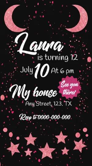 Pink Glitter Moon Birthday Invitation | Editable Template