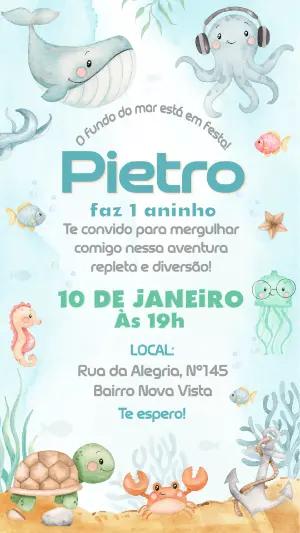 Convite de Aniversário Fundo do Mar Aquarela para Editar