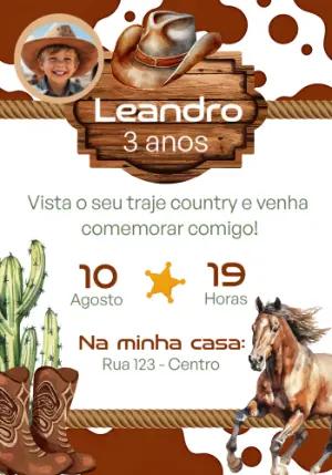 Convite Aniversário Country com Foto para Editar Online