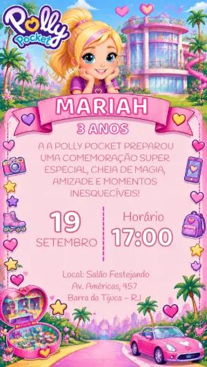 Convite de Aniversário Polly Pocket para Editar Online